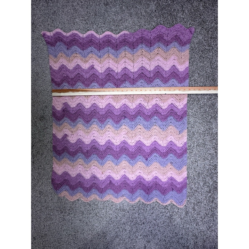 Handmade Crochet Baby Blanket Chevron Pink Purple 30x36 Knit Afghan